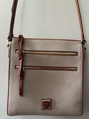Dooney & Bourke Pebbled Crossbody Bag in Taupe with Brown Trim